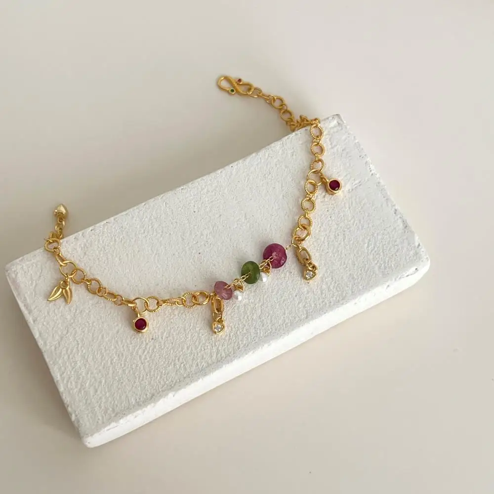 KAKODIY Luxury Gold Plated Adjustable Custom 925 Sterling Silver Women's Natural Tourmaline Bracelet detail 7