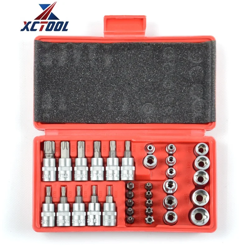Xctool Hot Sale 34pc Tamper Proof Torx Star E Bit Socket Set 3/8" Drive Security Car Garage Tool