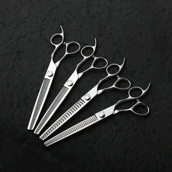Professional 7.5 Inch Stainless Steel Pet Scissors Set Dense Teeth Thin Big Dog Hair Trim Scissors Small Style Cutting Grooming