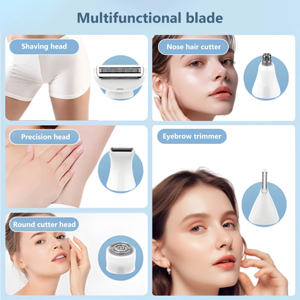 5 in 1 Waterproof Lady Epilator Painless Safe Electric Rechargeable Women Hair Removal Device French Language Household Use