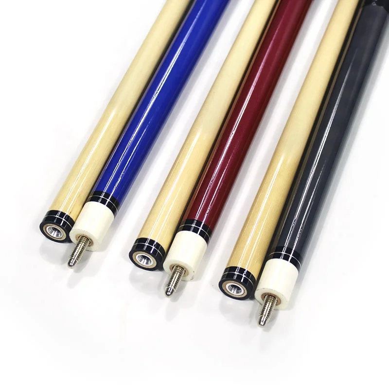 Factory Wholesale Two-PC Canada Maple Snooker Billiard Pool Cue Blue Red Grey Solid Color with Steel Joint Cheap Price