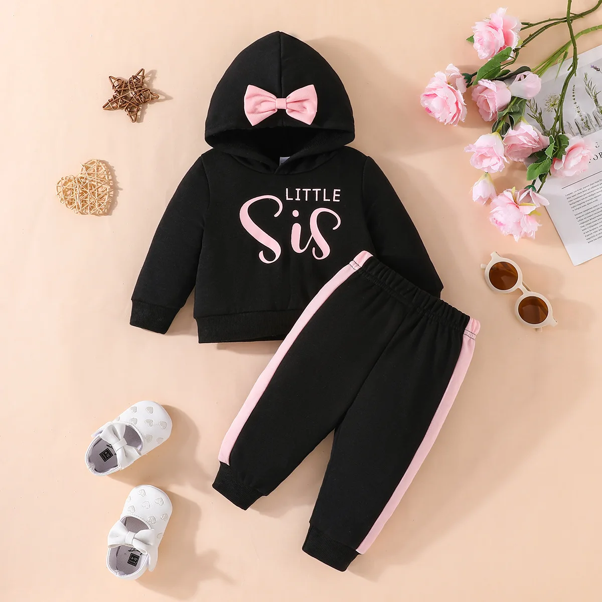 2023 Spring Autumn Infant Clothing Sets Long Sleeve Letter Print Hoodie Patchwork Pants 2 Pieces Baby Clothes for Girls