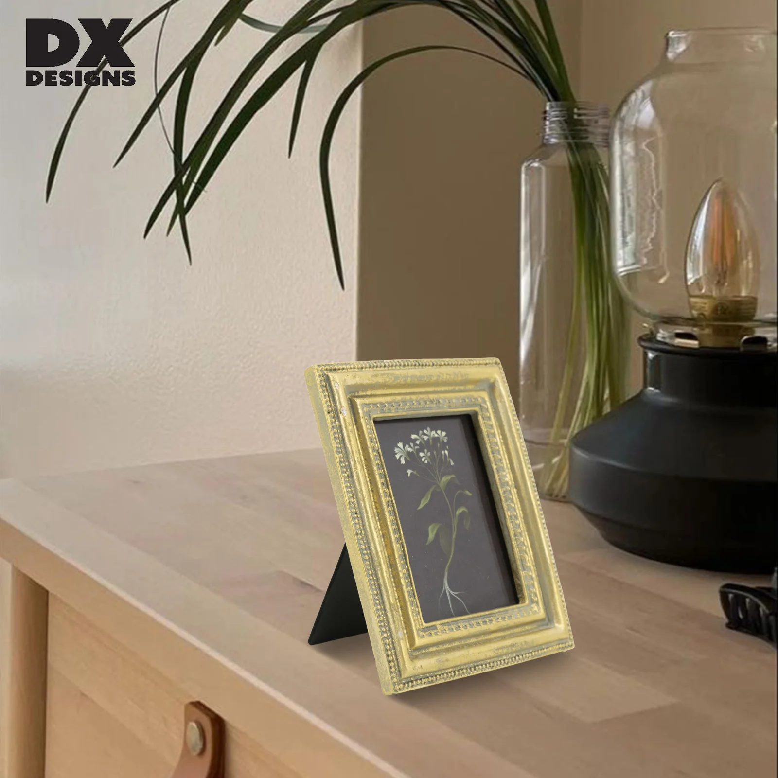 DX Designs Picture Frame for Tabletop Display and Wall Mounting Gold Luxury Wooden MDF Photo Frame
