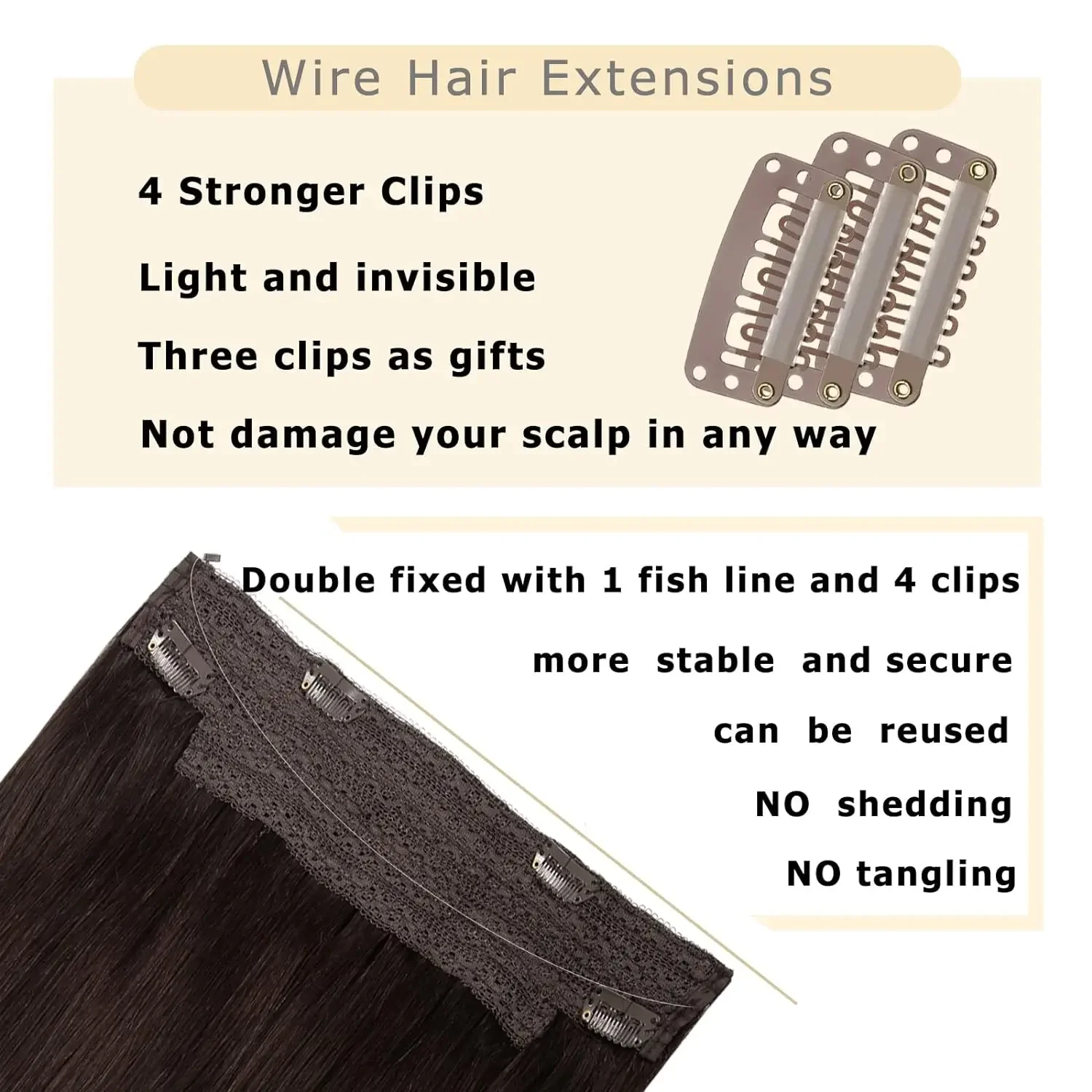 Grampo em extensões de cabelo humano 100% cabelo real pedaços brasileiro padrão trama suave cor # 2 para mulheres_voghion.com