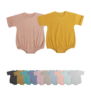 Super Quality Summer Children Bodysuit Short Sleeve Solid Color 96%Organic Cotton 4% Spandex Baby Romper