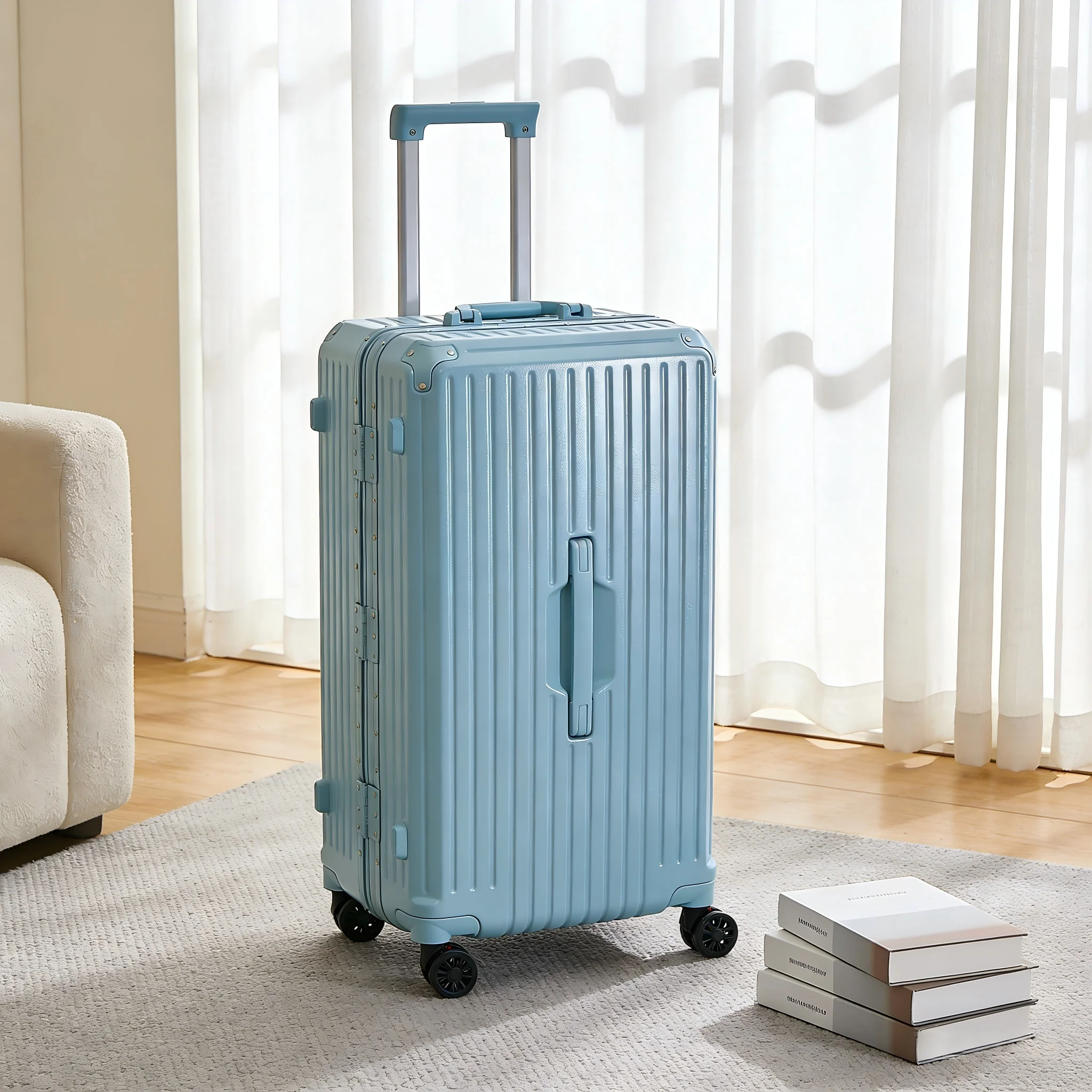 Aluminum Frame Luggage ABS+PC Hard Shell Travel Case Frosted Anti-Scratch Surface Folding Cup Holder USB TSA Lock Suitcase