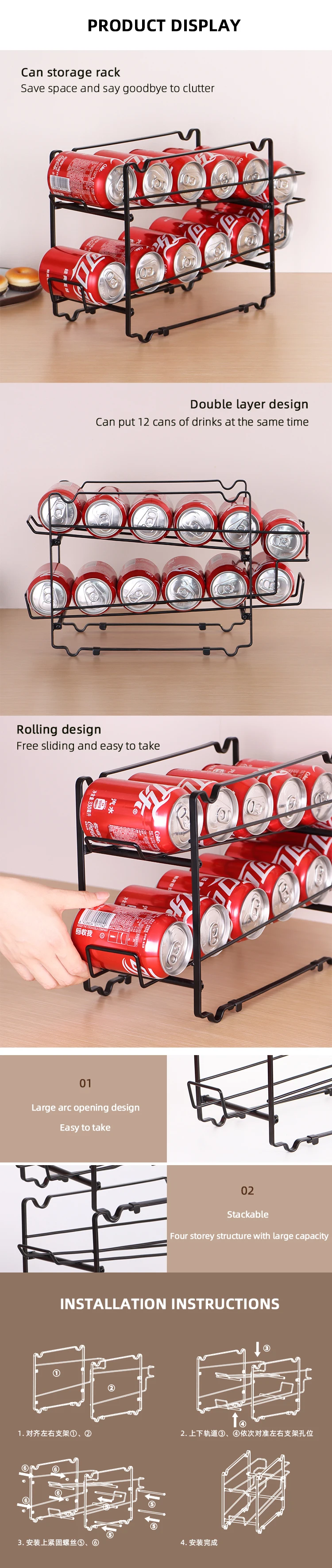 Metal Wire Coke Racks Metal Wireframe Stackable Cola Soda Can Refrigerator Fridge Storage ...