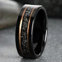 Tungsten Carbide Ring Meteorite Rose Gold Strip Black Plated Wedding Rings Stripe Gibeon Meteorite Bands Anniversary Mens OEM