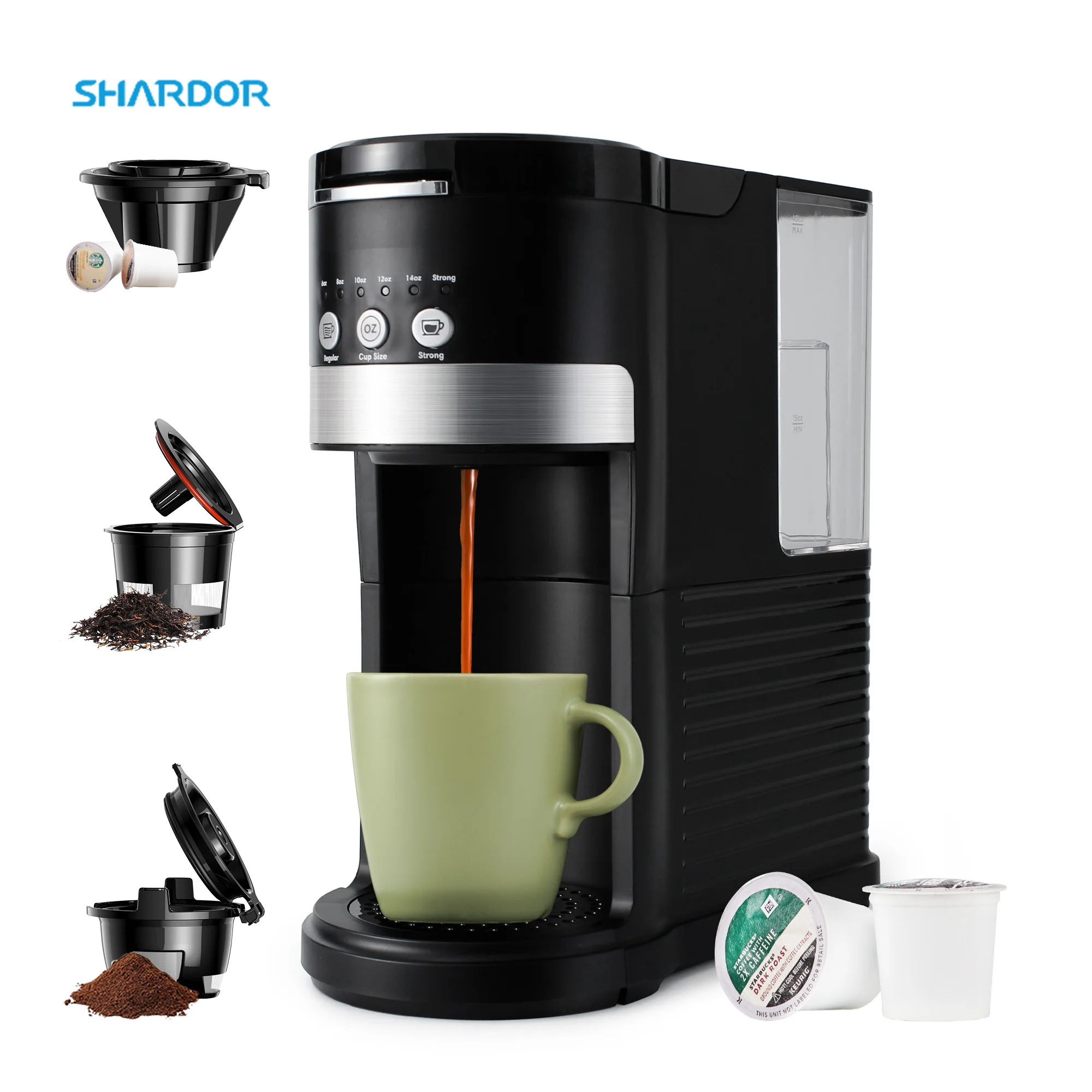 SHARDOR Instant Coffee Brewer Tea Machine Black Single Coffee Pod Fast Brew K-Cup Coffee Latte and Cappuccino Maker