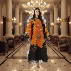 New Women's Clothing Middle East Saudi Arabia Abaya Creative Floral Art Pattern Muslim Long Robe Dress