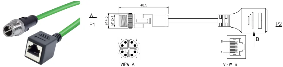 M12 X Code 8 Pin Male To Female Rj45 Adapter Cable Customized Length Ce Certification