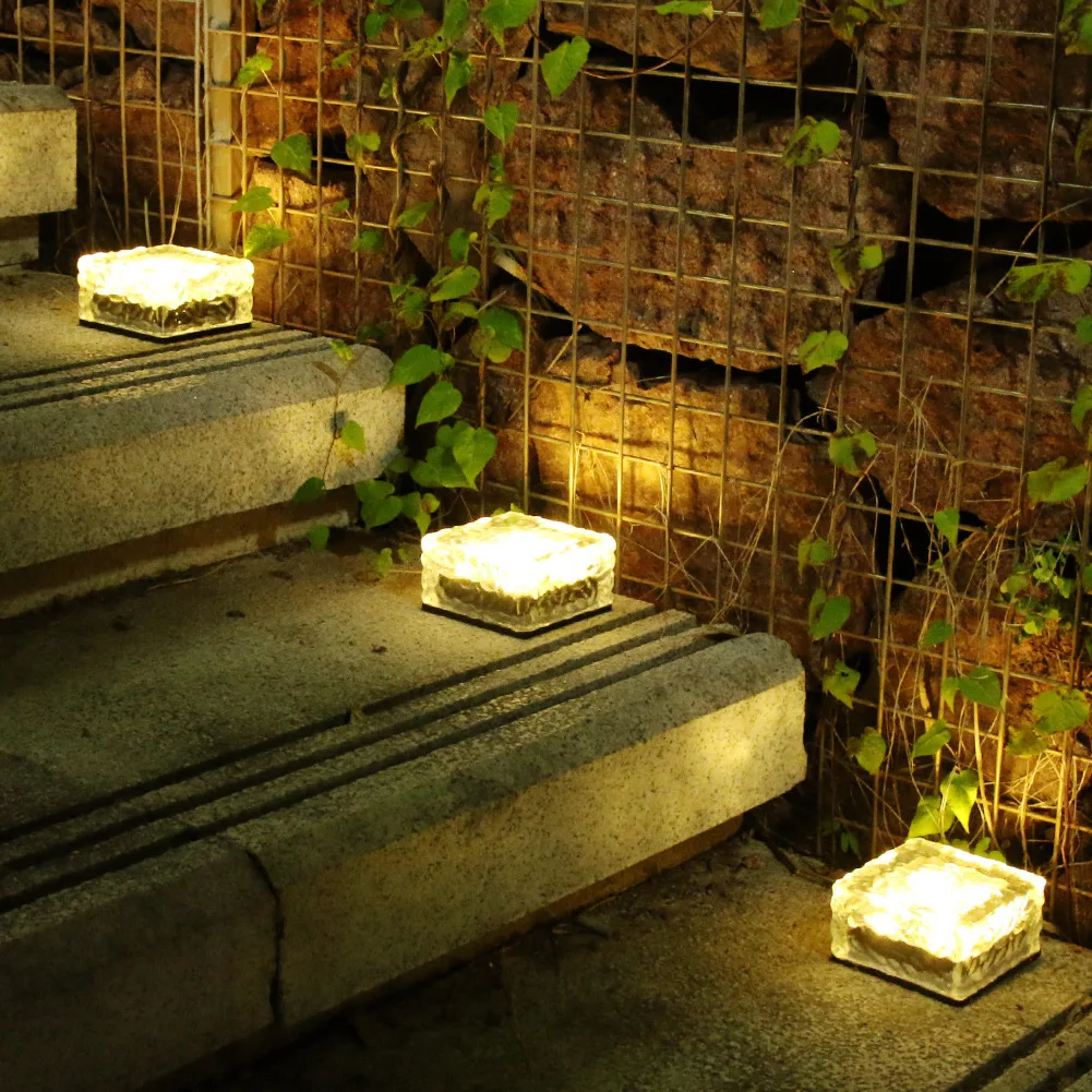 High Quality LED Solar Ground Tile Lamp Garden Lighting Ice Cube Path Floor Stair Buried Light