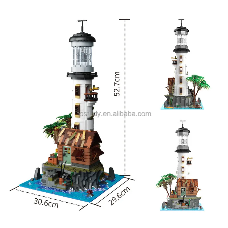 zhegao Mini Blocks Fishing Village Lighthouse