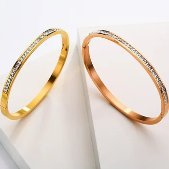 2025 Latest Fashion Stainless Steel Diamond Inlaid High-End Bracelet Wholesale Price Fashion Bangles