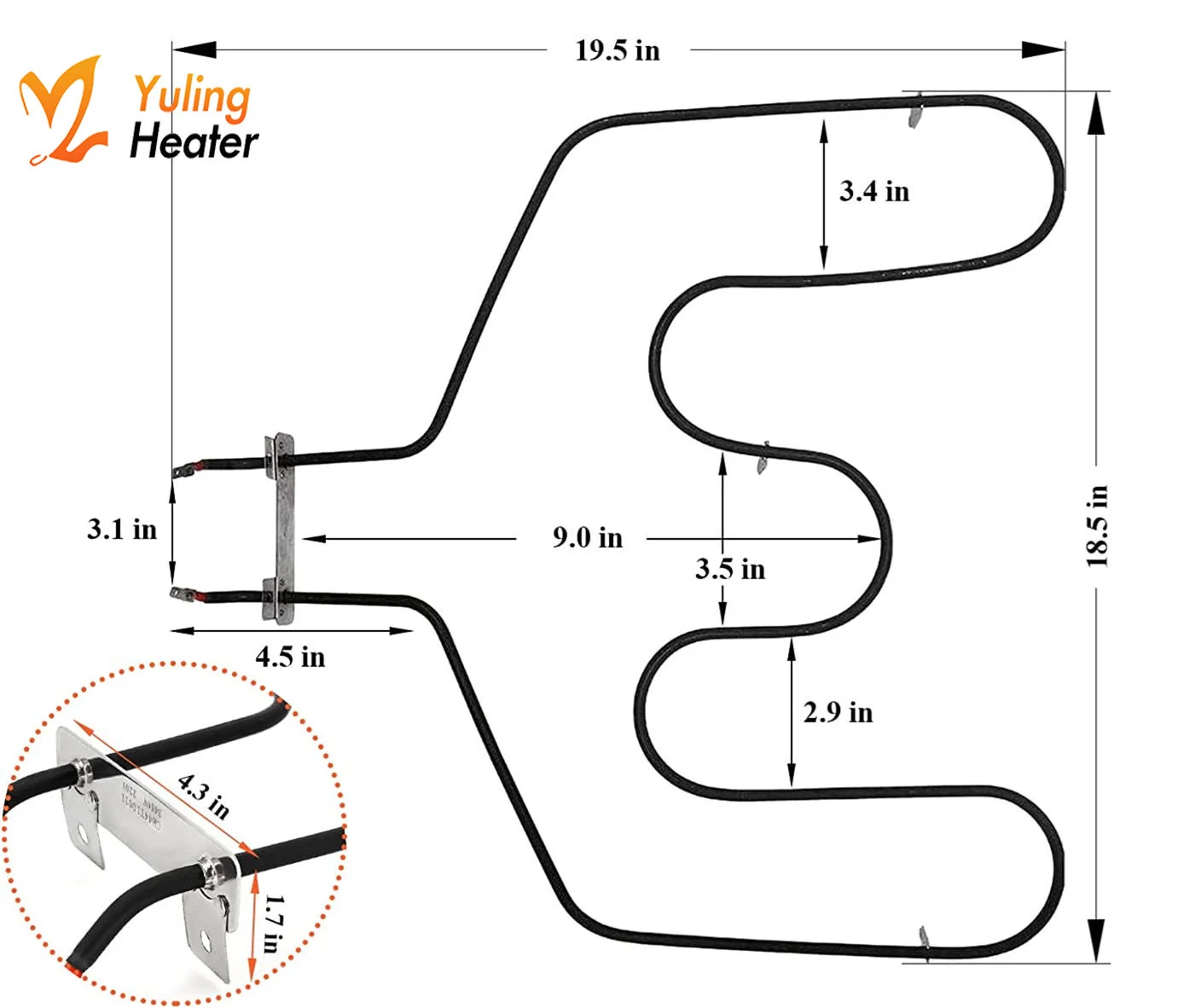 240V 3410W Stainless Steel Oven Bake Element