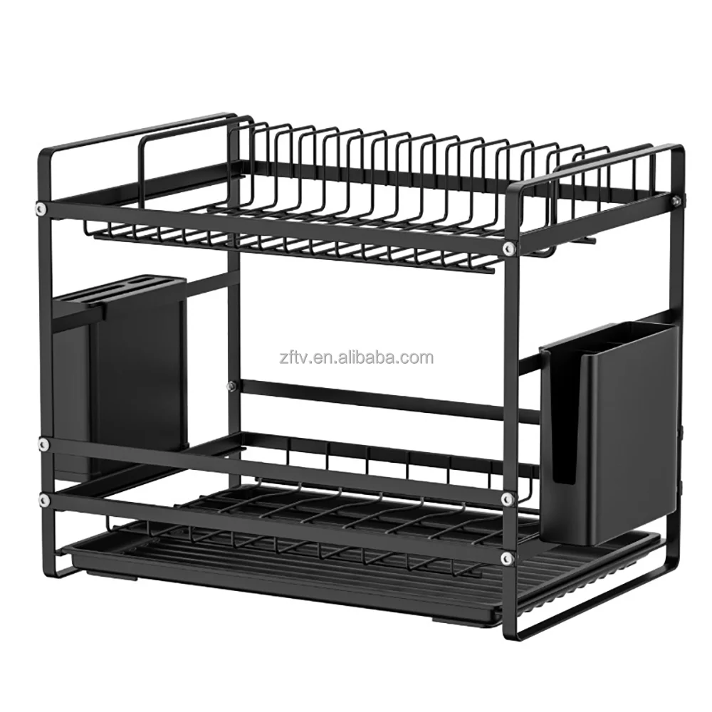 Drying with Tray 2 Tier Foldable Bowl Folding Wall Mounted Stainless Steel Over the Sink Hanging Dish Rack Kitchen Dish Racks