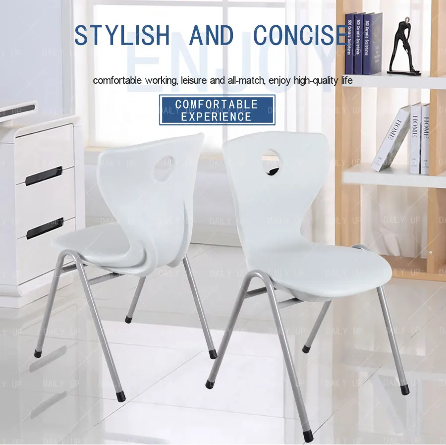 Stackable Household Chair With Thick Seat Metal Frame Office Chair Ergonomic Leisure Chair For Living Room Kitchen Dining