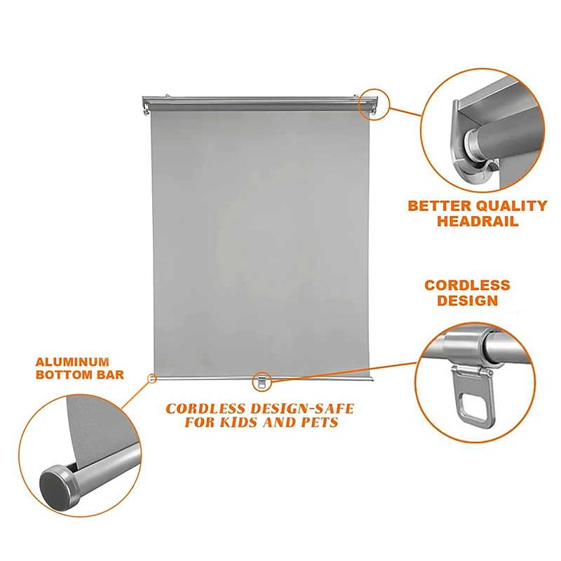 Cordless Translucent Spring Roller Blinds Shades & Shutters Single Layer Roller Blinds with UV protection for Home Office Window