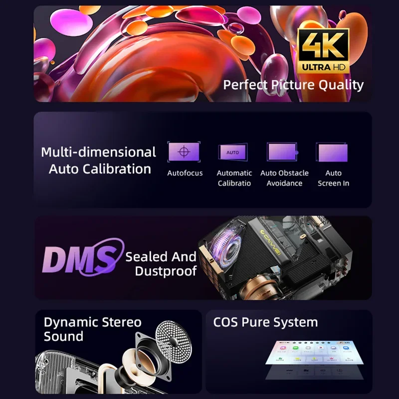 Caiwei A9K 3D 4KミニLEDデイタイムプロジェクター 家庭用DLP Caiwei A9K 3D 4KミニLEDデイタイムプロジェクター 家庭用DLP