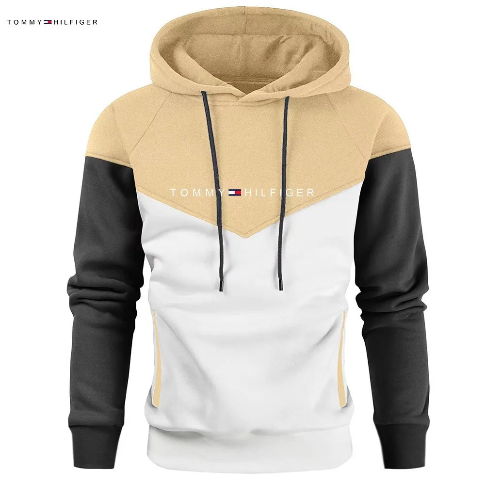 Cross-border wholesale men's casual sportswear new European and American color patchwork fashion hoodie men