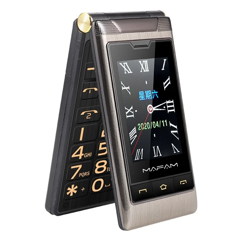 Mafam F10 Function Phone Dual-screen Flip Family Number Big Keys Elder Phone 5900mAh FM SOS GSM Dual SIM Senior Mobile Phone