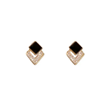 S925 Silver Needle Elegant Simple Small Versatile Rhombus Plate Earrings with Gold Plating Korean Fashion Trendy for Wholesale