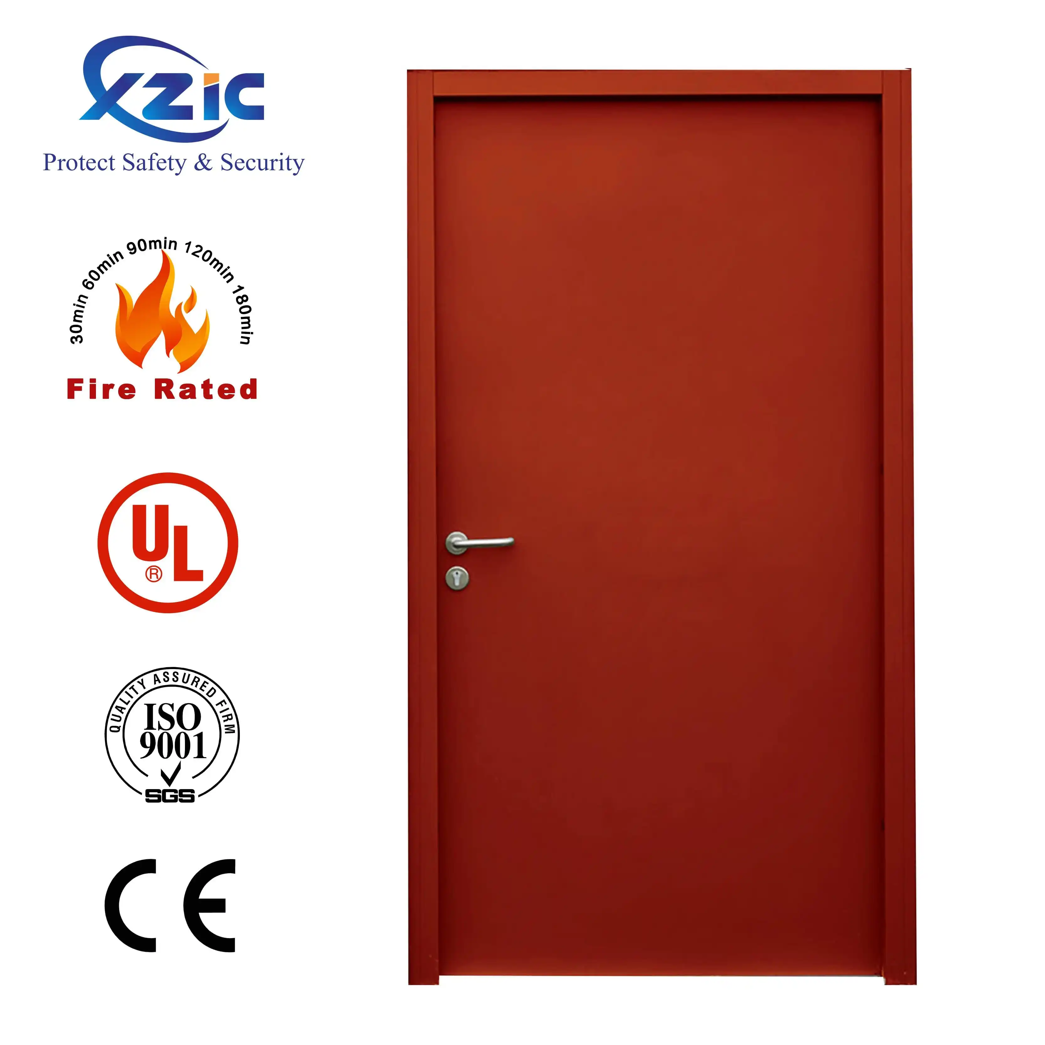 Modern Simple Design Turkish Style Wooden Finish Steel Door and Flush Metal Doors Wooden Grain Finish Security Fire Door
