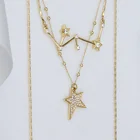 Gold Charm Multilayer Necklace Gold Plated Gemstone Charm Necklace Star Shape Pendant Necklace