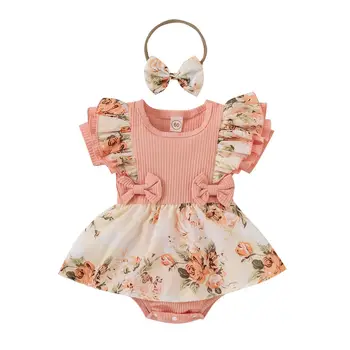 ins style summer pit strip jumpsuit dress 1 year old baby romper floral wrap fart clothes cross-border baby crawling suit