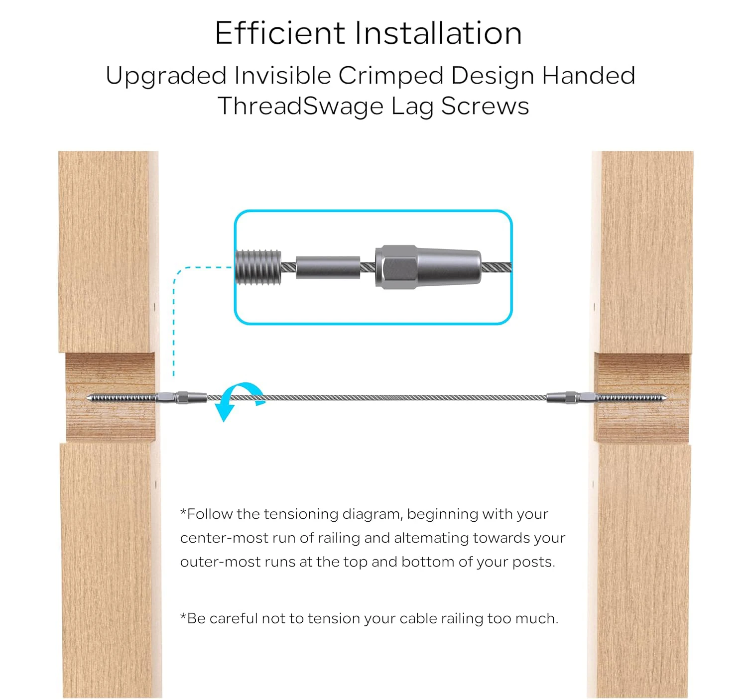Heavy-Duty Adjustable Left & Right Handed Thread Stainless Steel 316 Swage Lag Screw for Cable Railing