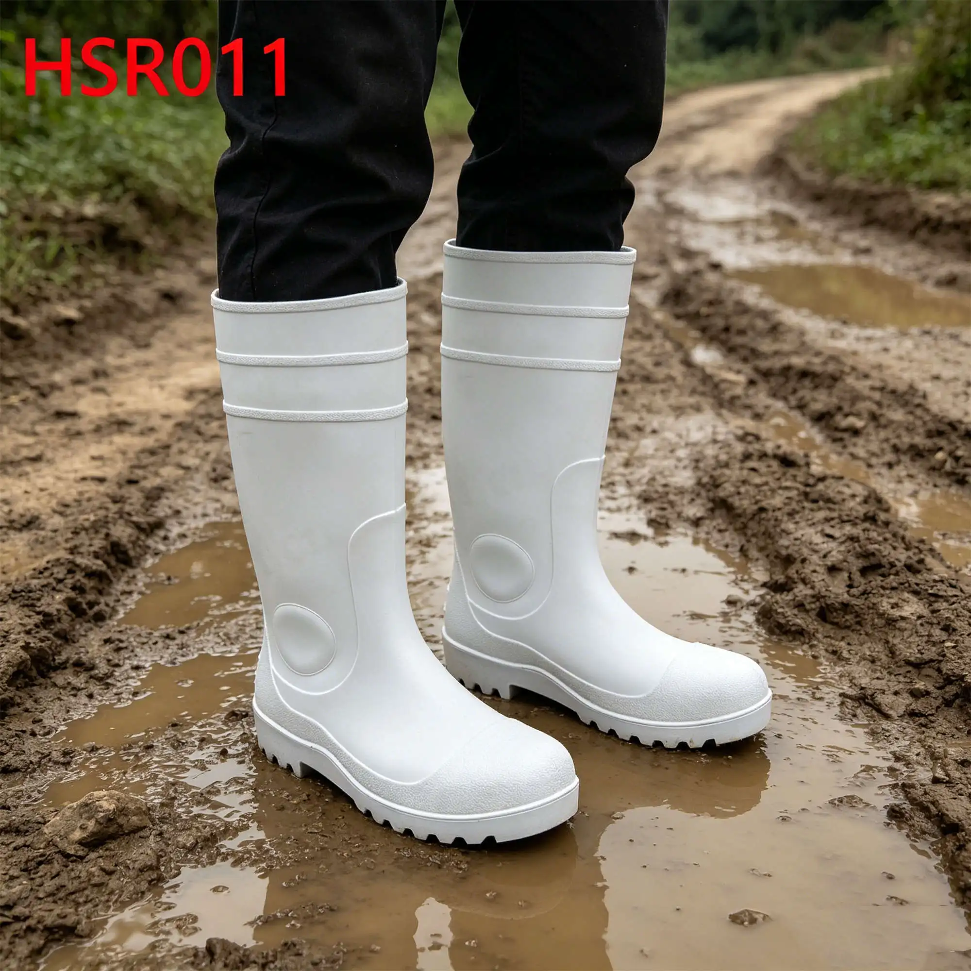 ZYF,high Craft Anti-puncture White Safety Gumboots with Steel Toe Breeding Farm Mud Resistant PVC Work Rubber Boots HSR011