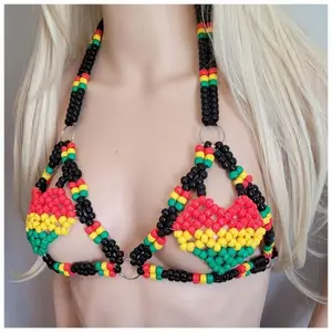 Dropshipping 2026 Clothing Party Club Wear Bra Candy Color Beaded Top Body Chains Tank Top