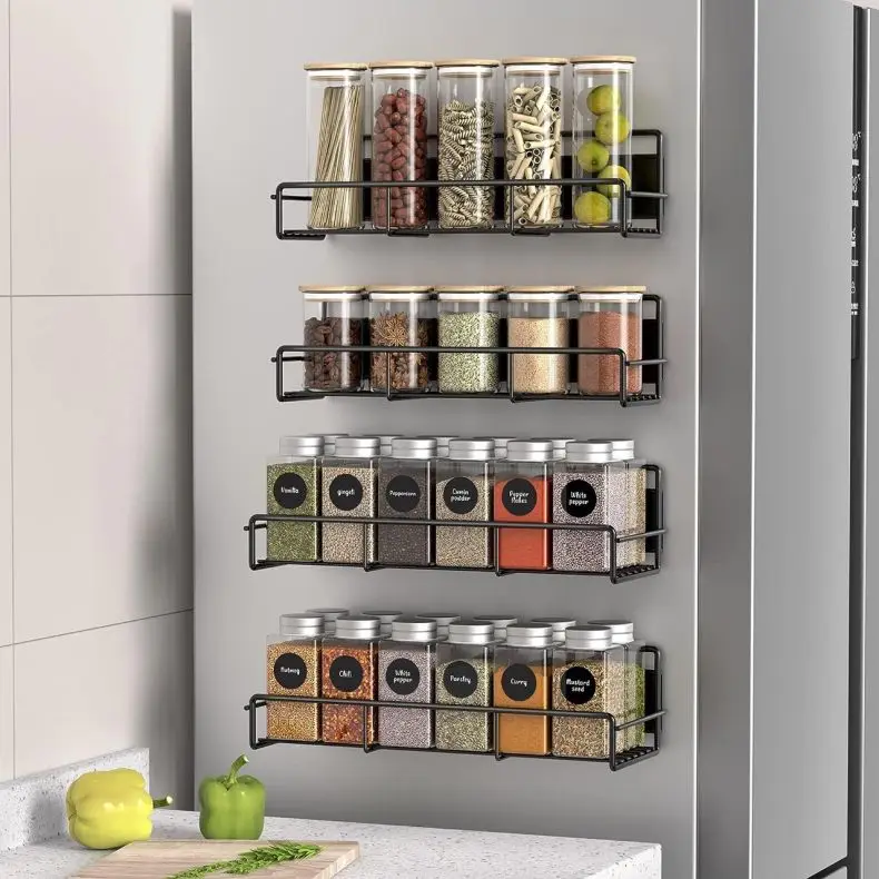 4-Pack Multi-Purpose Magnetic Spice Rack Metal and Plastic Storage Organizer for Bathroom Paper and Shelf Use