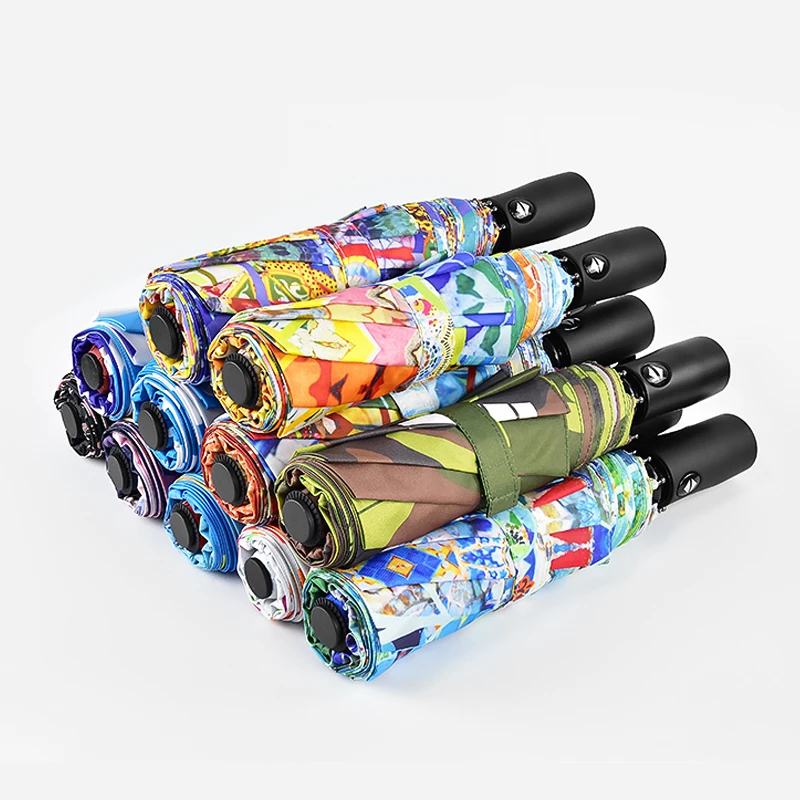 Minimalist Designer Custom 3 Fold Windproof Automatic Auto-Open Auto-Close Fashion Umbrella Buy Bulk for Promotional Foldable