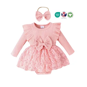 Cotton Baby Wholesale Baby Clothes 0-3 Months Ruffles One Pieces Playsuits Jumpsuit Bodysuits 2PCS Plain Baby Rompers