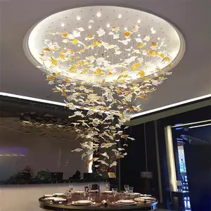 Modern Luxurious Hotel Project Lighting Large Lobby Hall Maple Leaf Glass Customized Chandelier