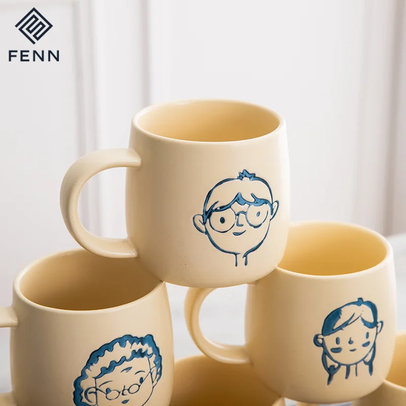 FENN Creative hand-painted household ceramic water cup coffee mug customized Mug for LOGO portrayal Head Portraits Gift Mug