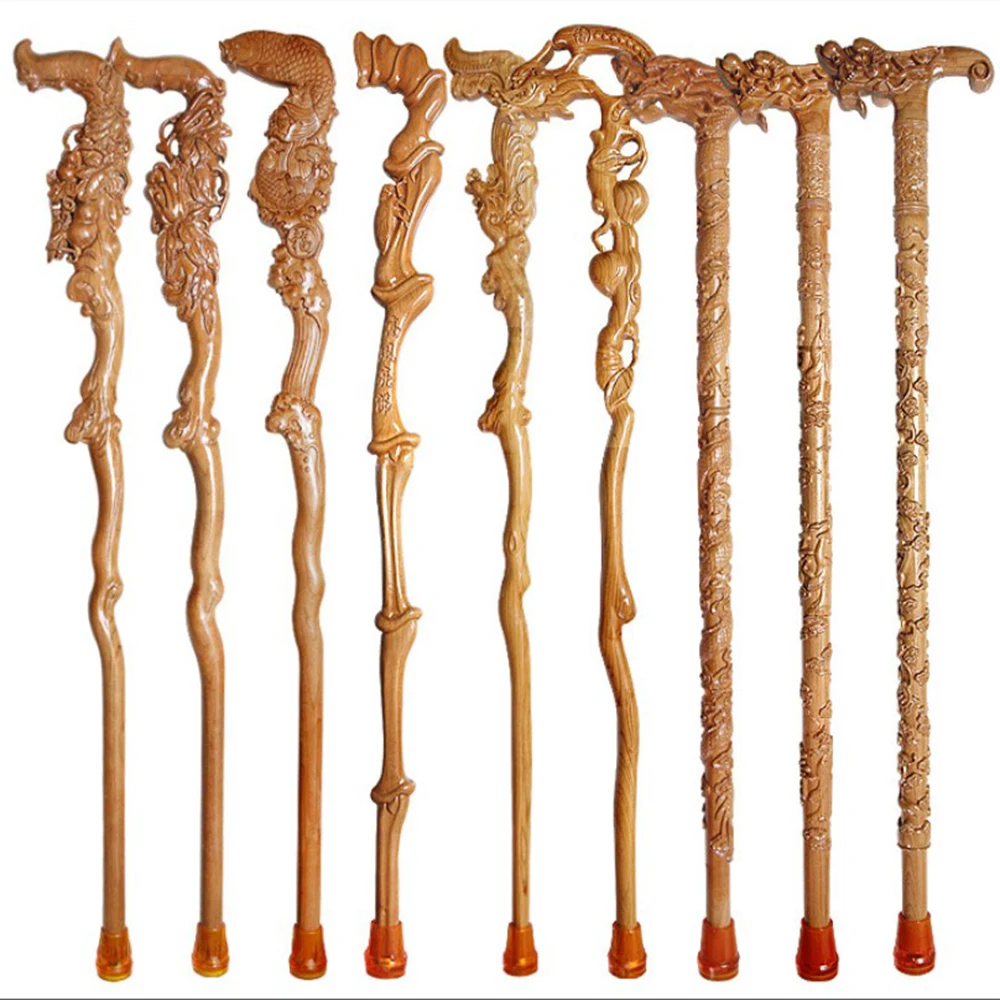 Totem Walking Sticks Blanks Box Head Unfinished Wooden Peach Wood Ultra