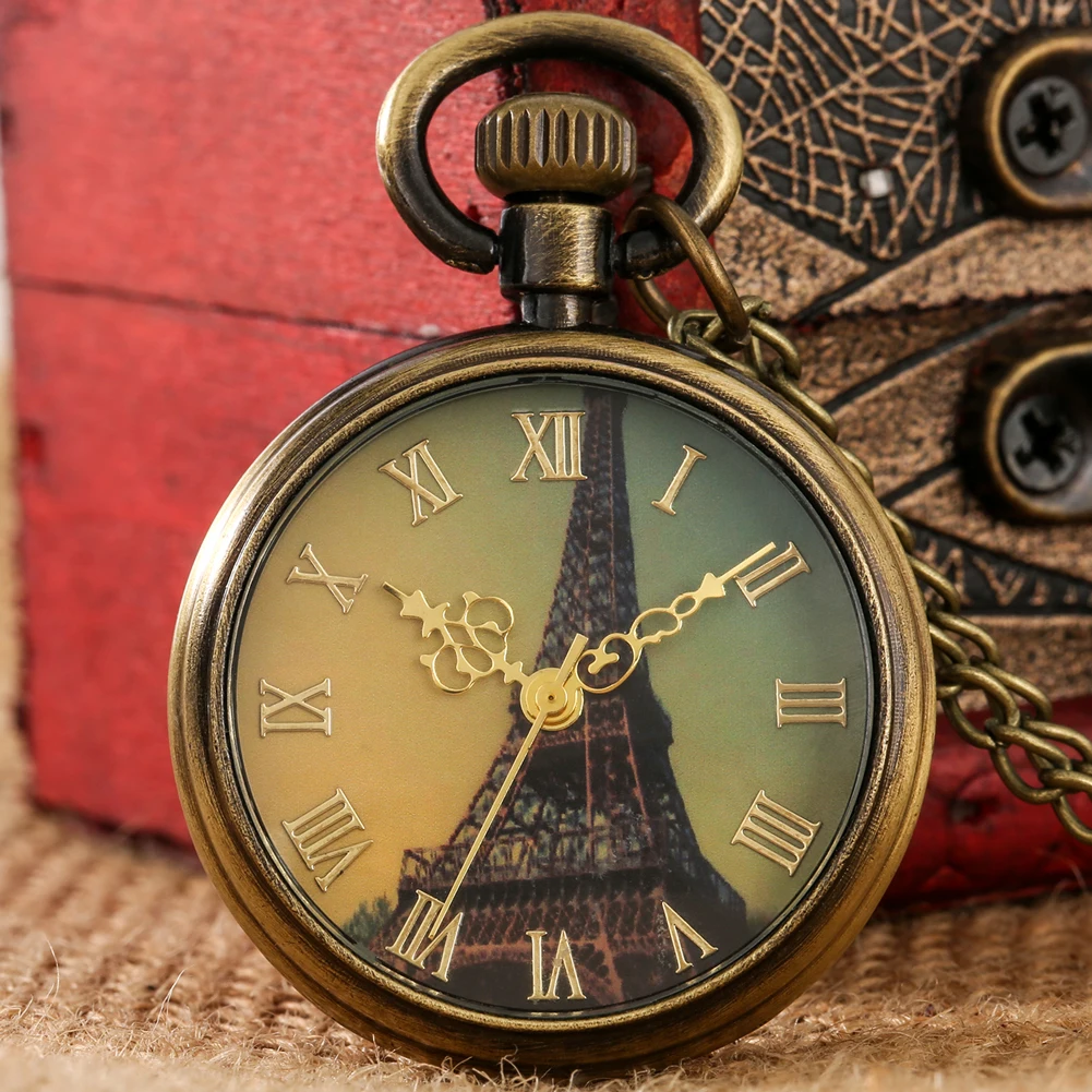 Travel Souvenir Gift Vintage Eiffel Tower Pocket Watch with Chain