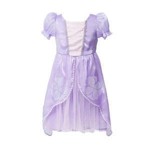Girls Purple Princess Sofia TV & Movie Costume Tulle Gown Flower Pattern Tiara Accessory for Royal Theme Parties
