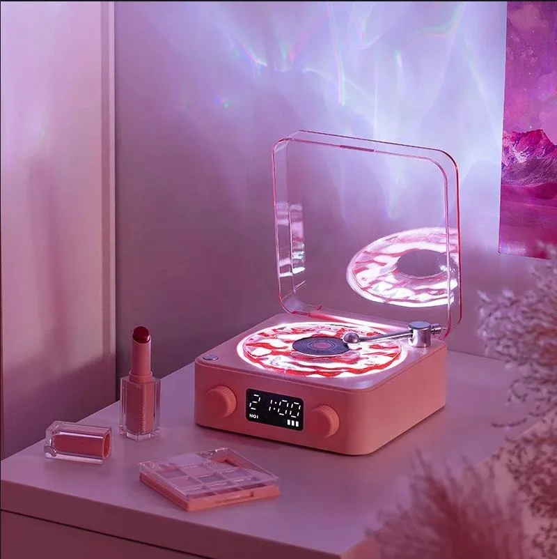 Lecteur Vinyle Rétro "Waves" Avec Haut-parleur Bluetooth - Sons De L'océan, Lumière RGB Réglable - Design Vintage Blanc Ou Vert - 7