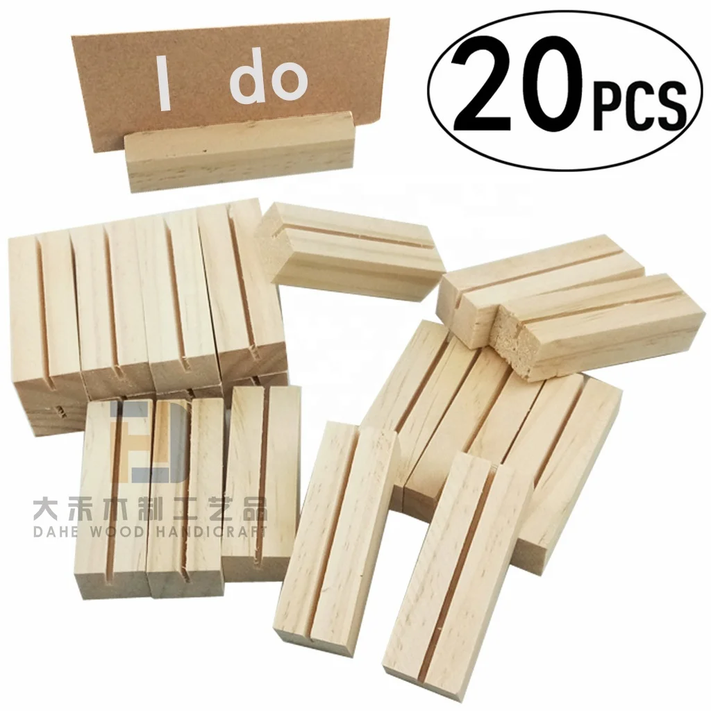 20 Pieces Small Wooden Card Photo Holder Stand Base Circle Square Wood Holders for Wedding Display Table Decoration