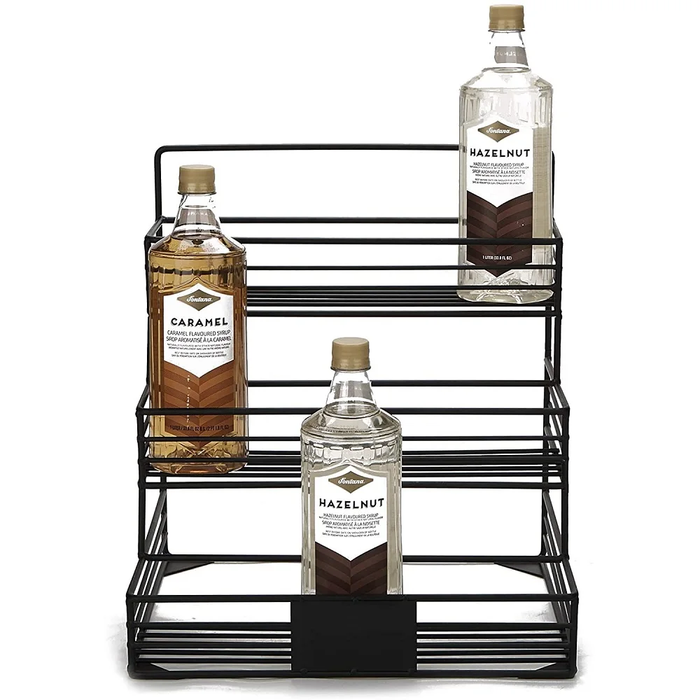 Organiseur De Sirop De Café – 4 Bouteilles Design Trapèze En Forme D'escalier Compatible Avec Torani Monin Pour Café, Bar, Accessoire De Cuisine, Noir