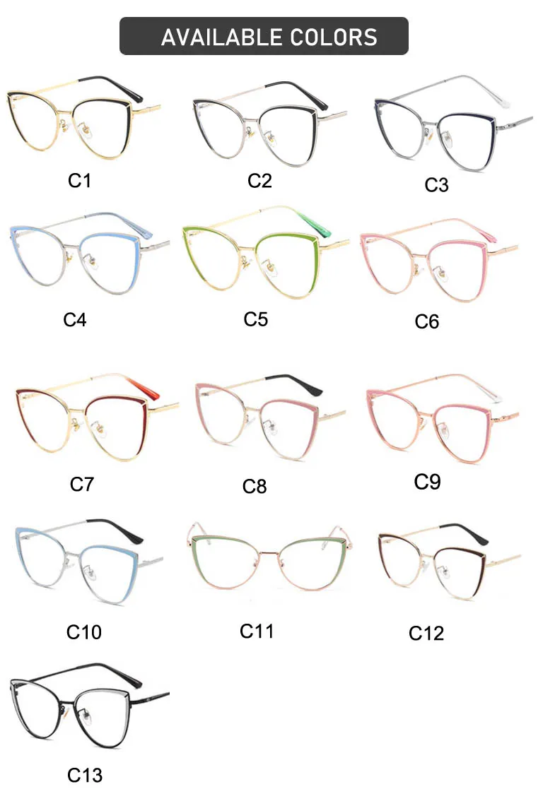 Eyewear Trendy Cat Eye Metal Frames Spectacle Glasses Anti Blue Light
