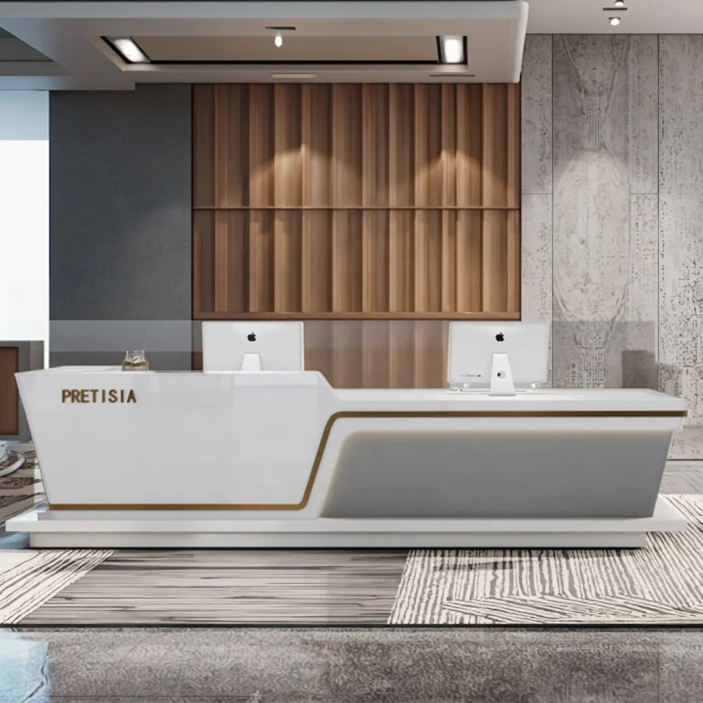 Modern Wood Panel Reception Desk Cashier Counter for Beauty Salons Hotels Offices Clinics Retail Stores Commercial Furniture 2