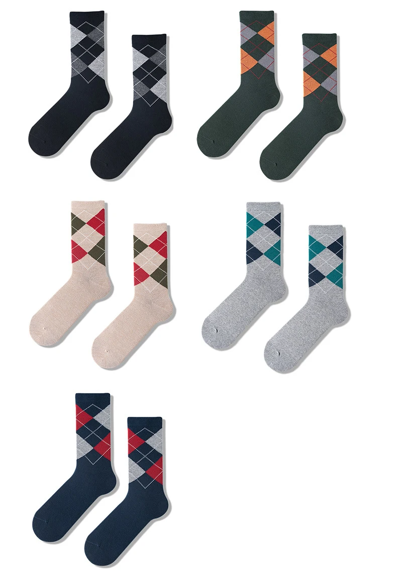 High Quality Business Cotton Socks Men Plaid Diamond Pattern Argyle