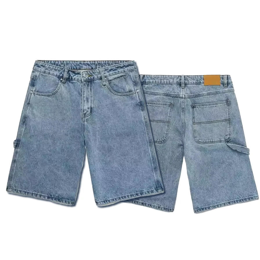 High Quality Classic Blue 100% Organic Combed Cotton Custom Logo Washed Men  Baggy Denim Jeans Shorts Jorts Manufacturers