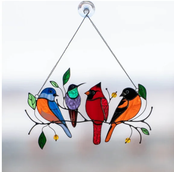 Bird Species Stained Pendant Window Hanging Suncatcher Acrylic Birds Hang Decor 