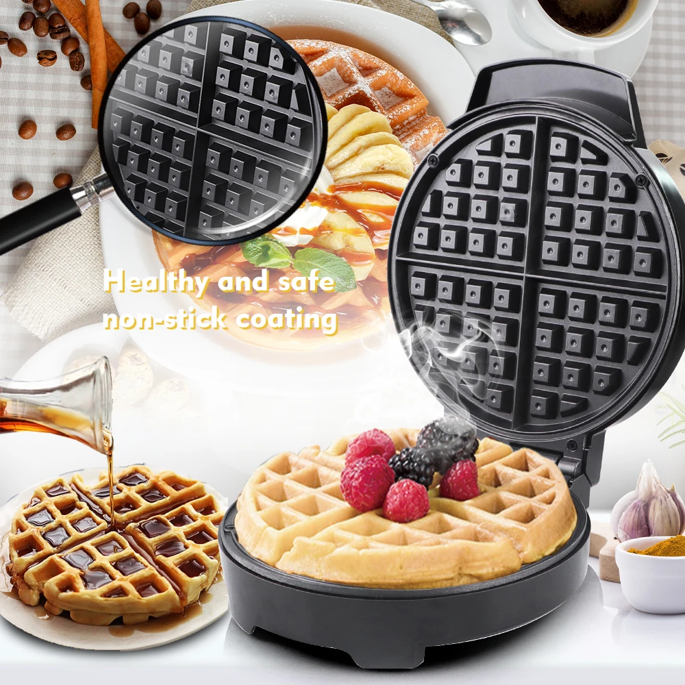 Household Automatic Belgian Round 4 Slices Mini Waffle Maker Compact Individual Waffle Iron