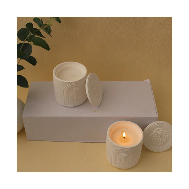 Unique Design Luxury Soy Wax Ceramic Candles Custom Rose Flower Gypsum Candles with Lid
